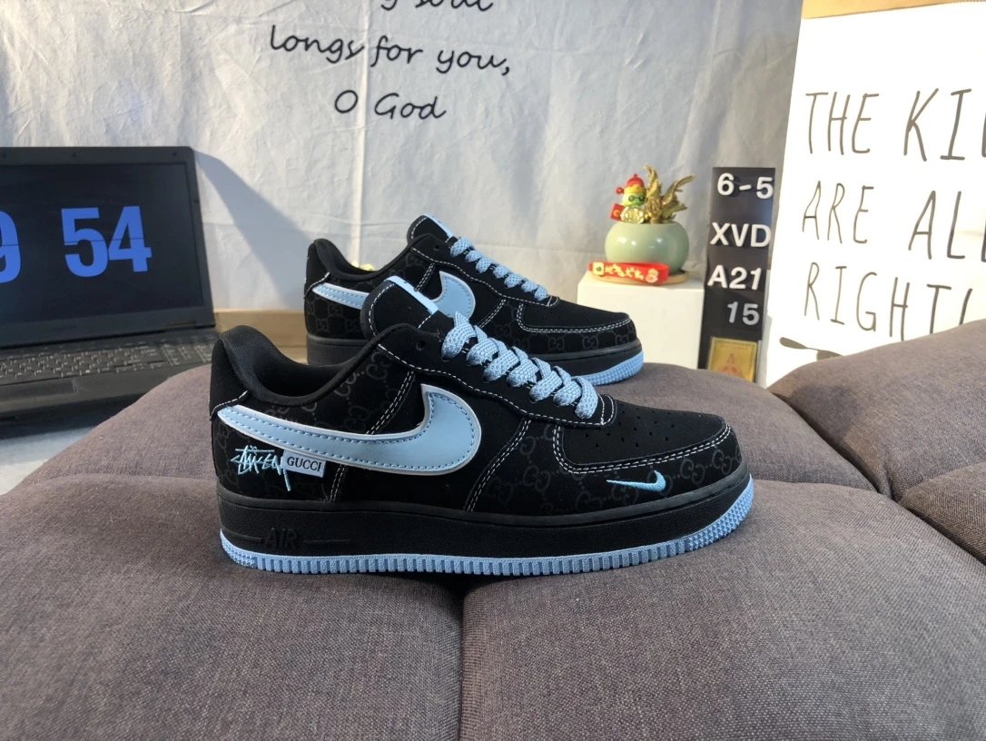 Nike Stussy Gucci Air Force 1 Black Blue Shoes