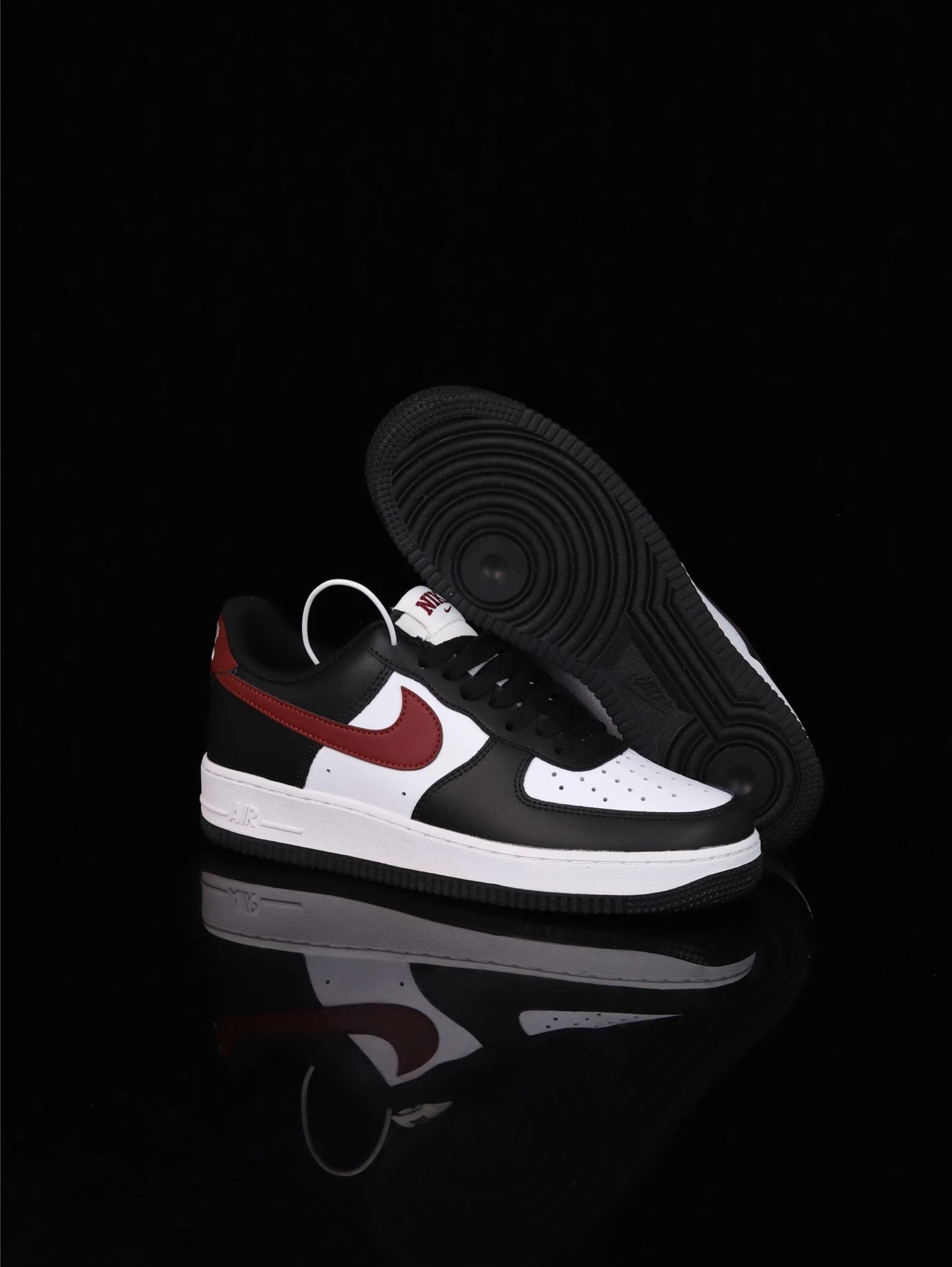 Nike Air Force 1 Black White Red Leather Sneakers