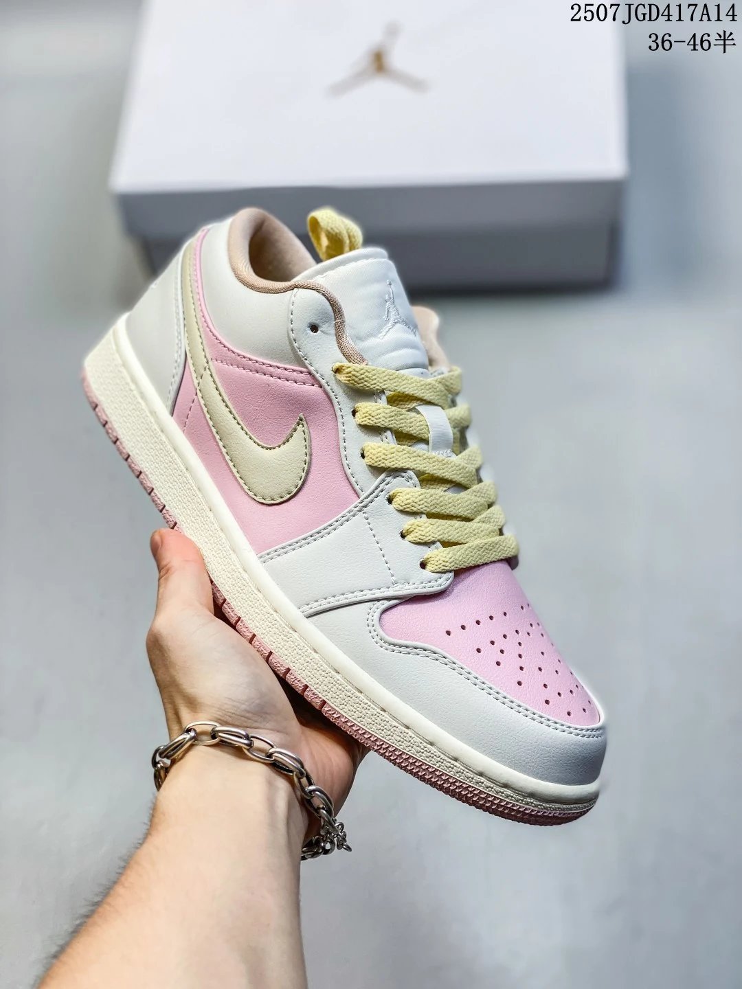 Air Jordan Low Pink Yellow Leather Sneakers 36–46