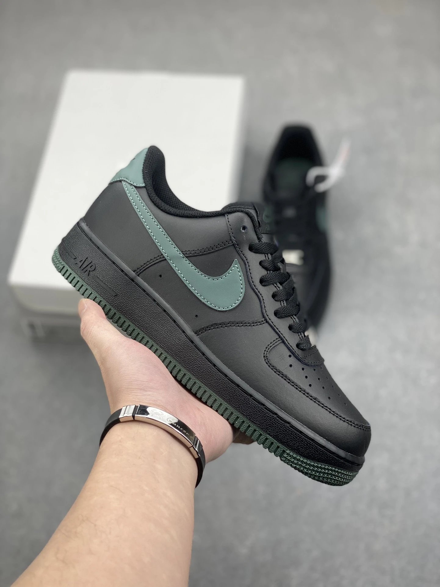 Nike Air Force 1 Black Green Leather Sneakers