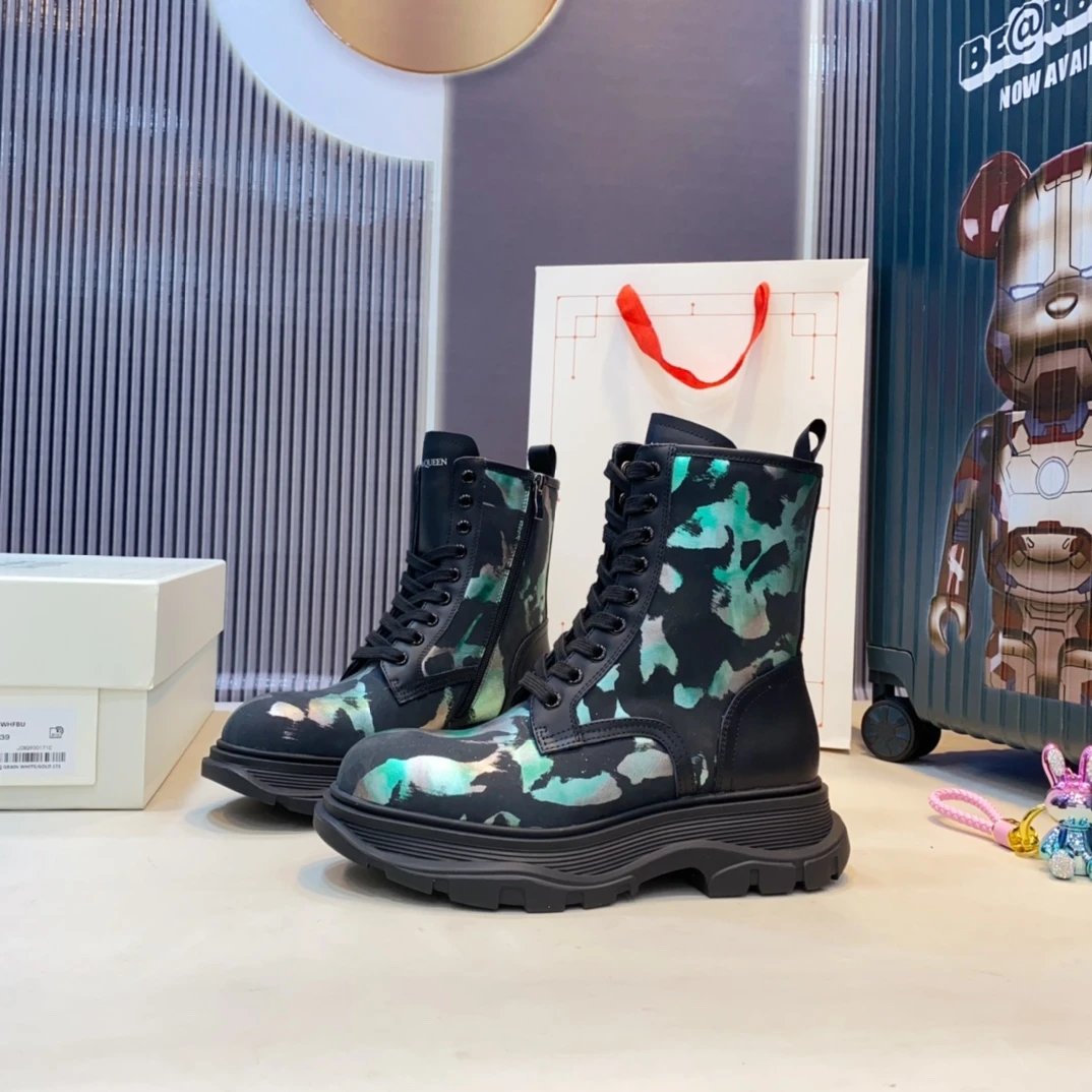 Alexander McQueen Camouflage Leather Combat Boots Men