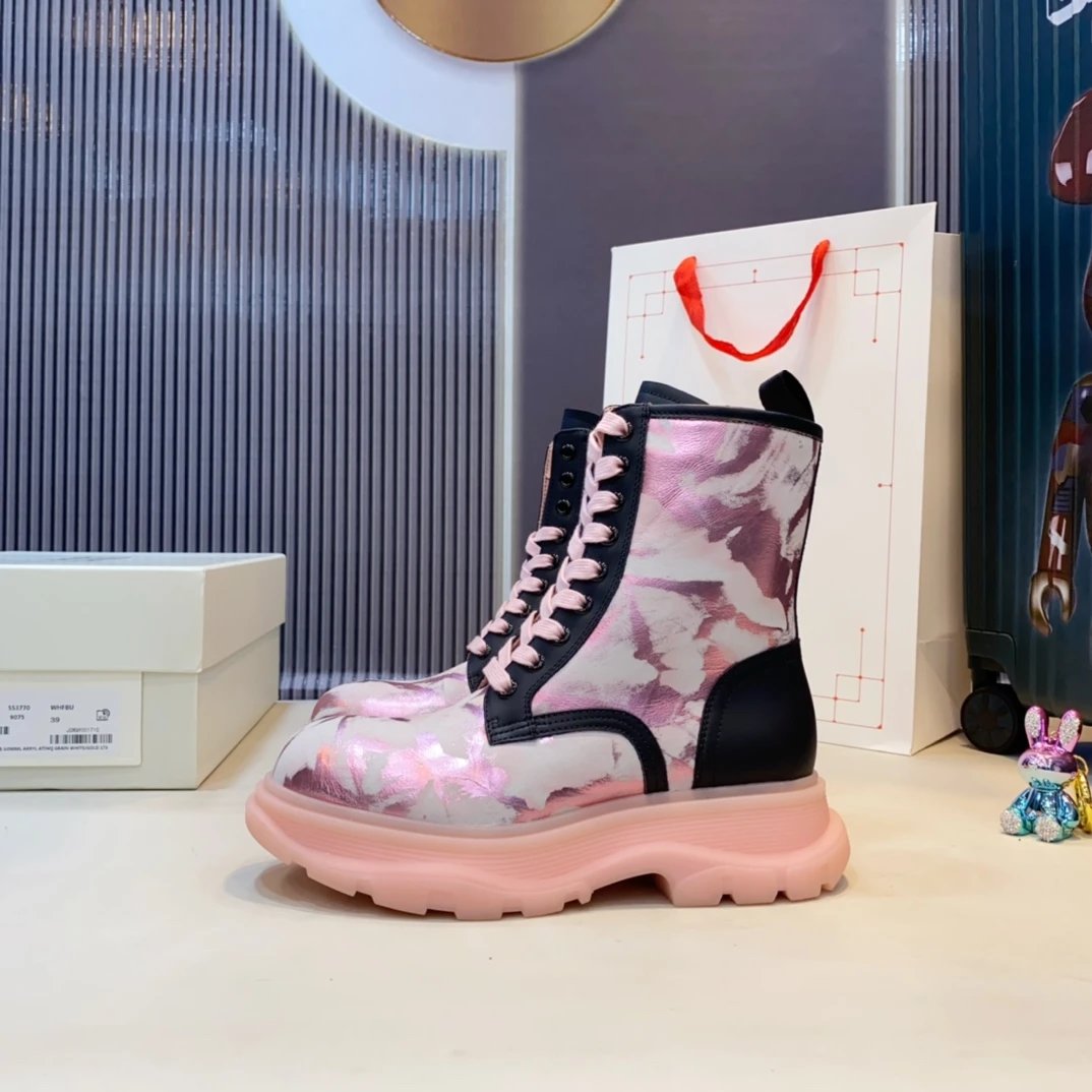 Alexander McQueen Pink Floral Chunky Boots Women