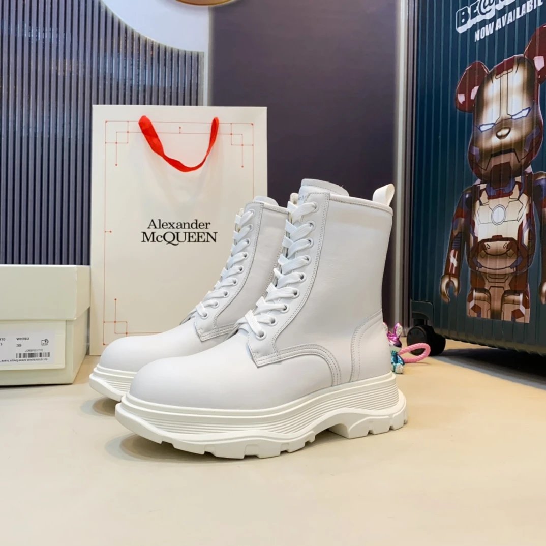 Alexander McQueen White Leather Platform Boots