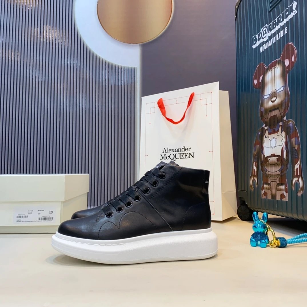 Alexander McQueen Black Leather High Top Sneakers
