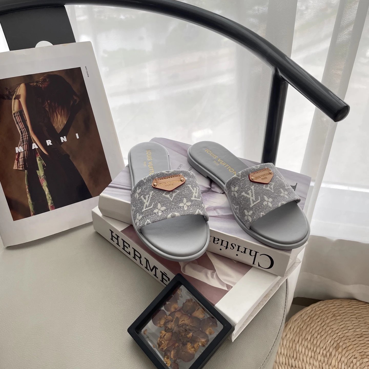 Louis Vuitton Gray Monogram Women’s Slide Sandals