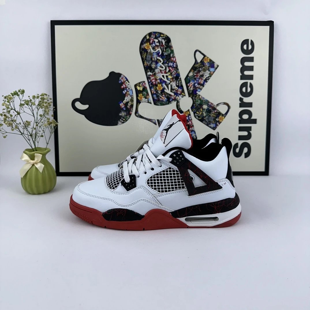 Air Jordan Retro 4 White Red Sneakers