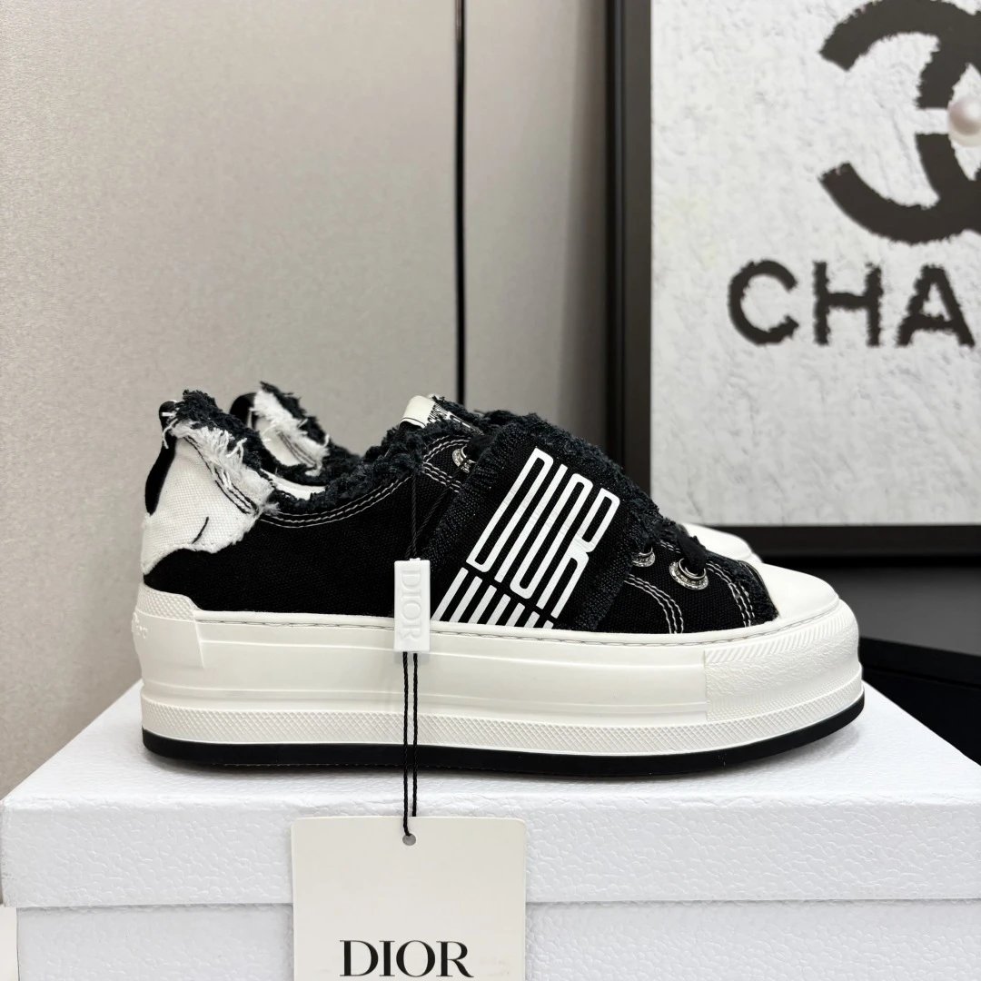 Dior Canvas Women Sneakers Black White Fashion Shoes