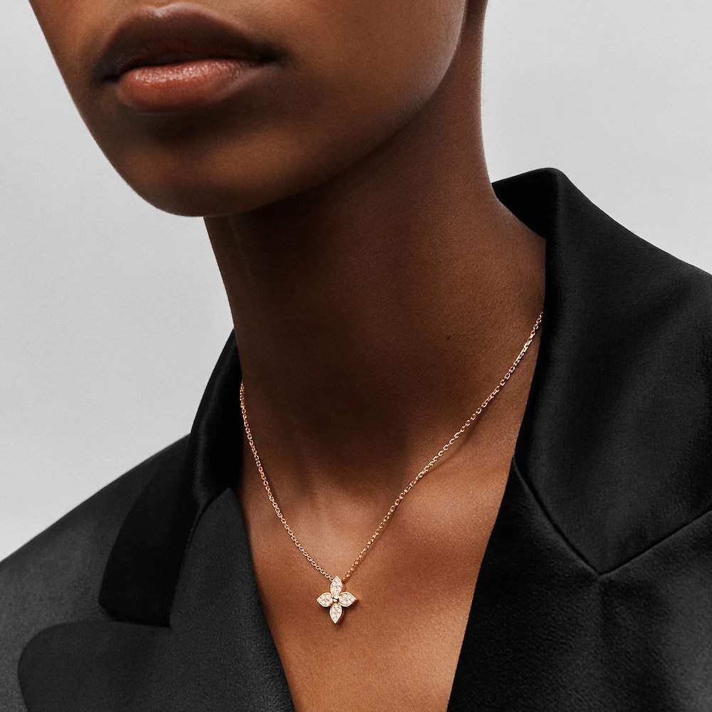 Louis Vuitton Gold Flower Pendant Necklace Women