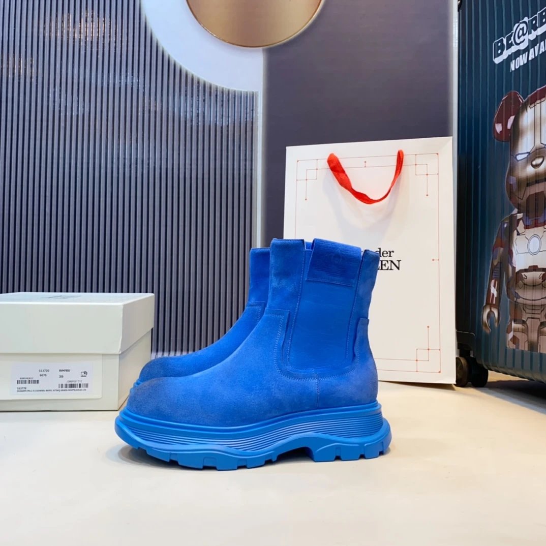 Alexander McQueen Blue Suede Chunky Chelsea Boots Men