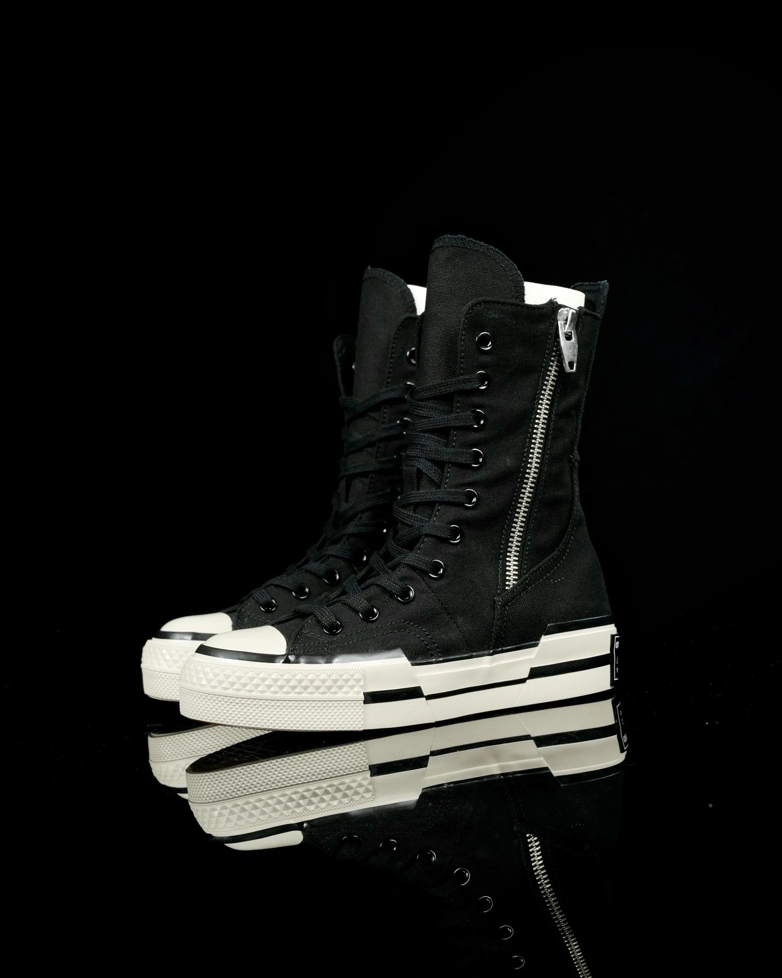 Converse High Top Platform Black Canvas Zipper Sneakers