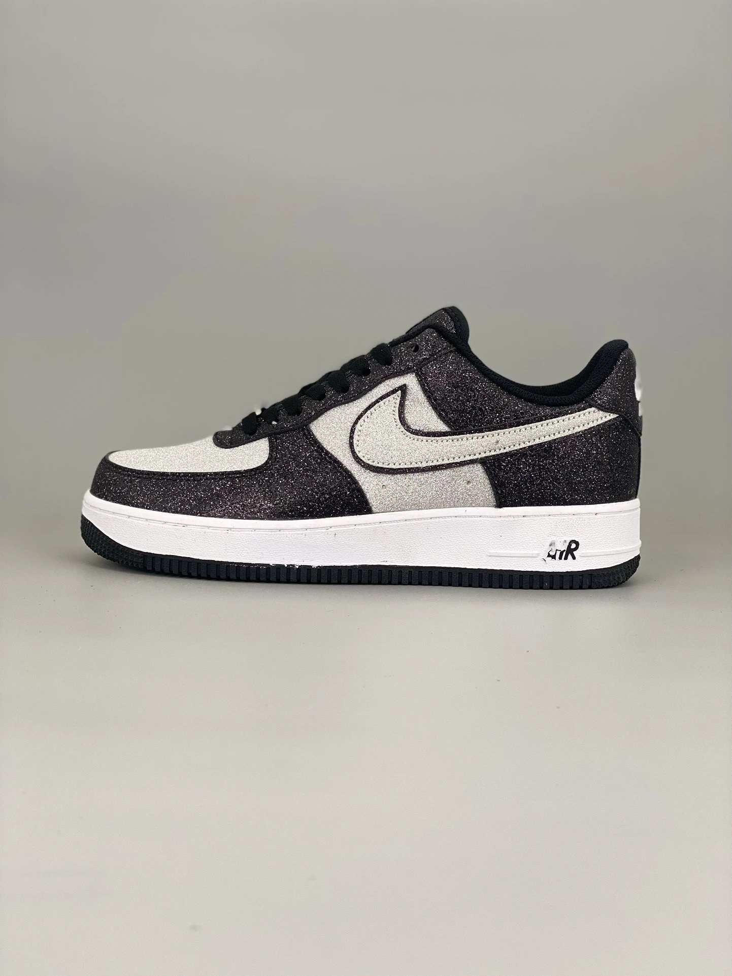 Nike Air Force 1 Low Glitter Black Silver Shoes