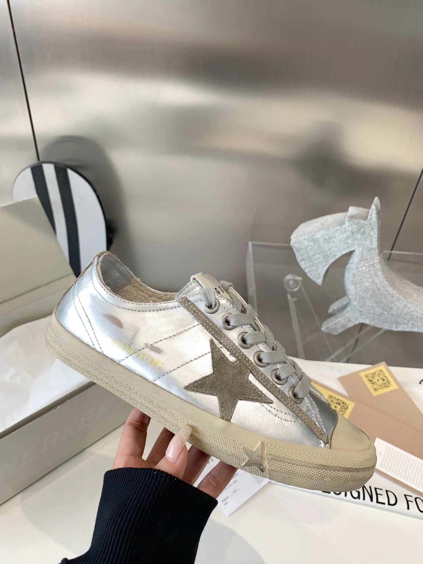 Golden Goose Silver Star Leather Distressed Women Sneakers