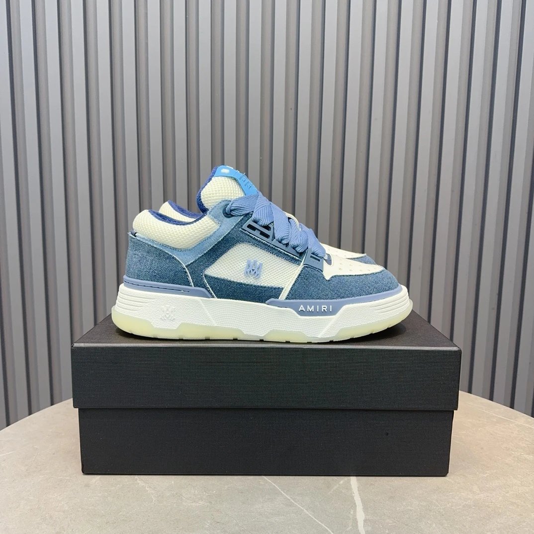 Amiri Denim Leather Retro Style Men’s Sneakers