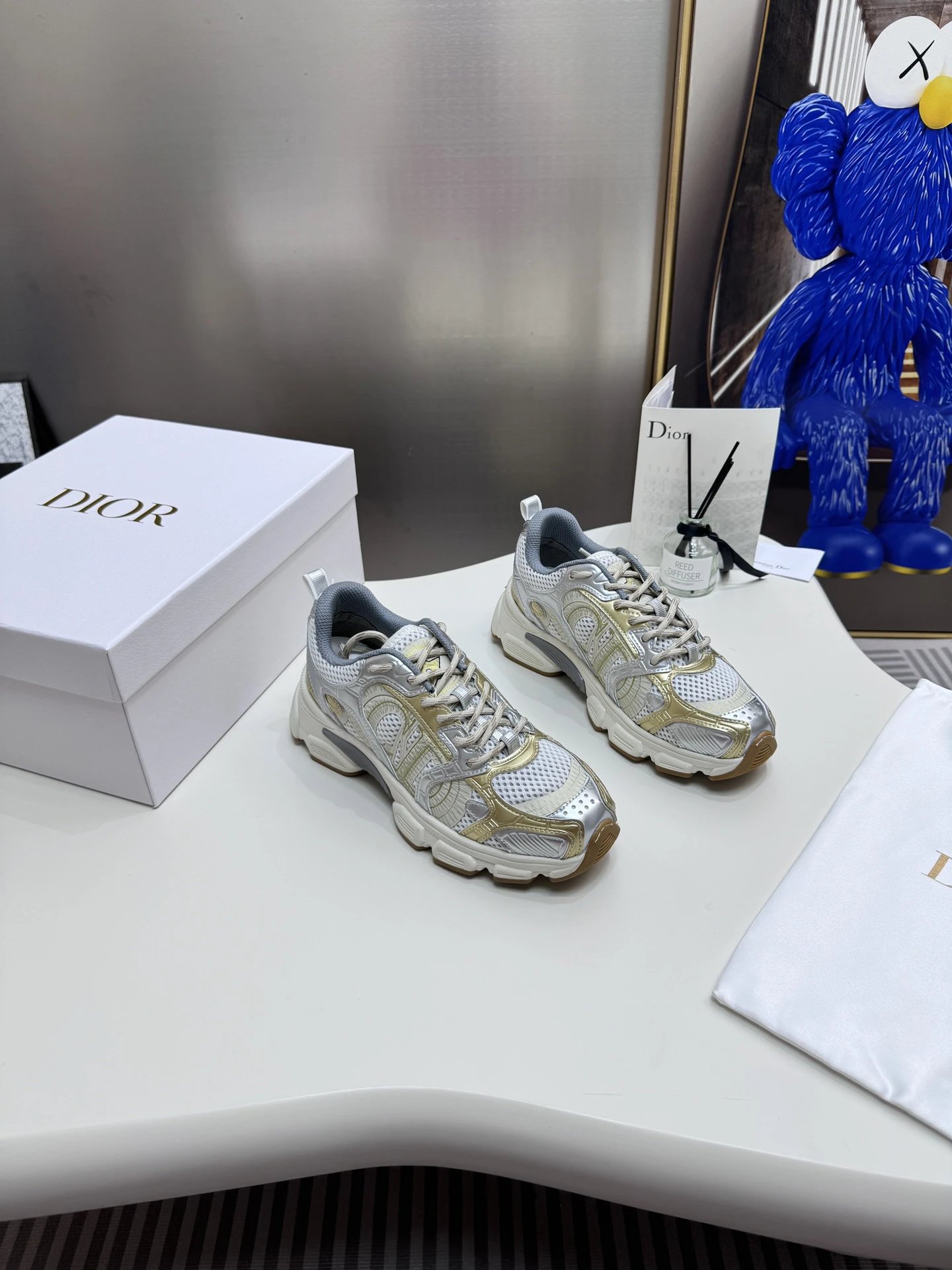 Dior Silver Gold Mesh Sneakers Luxury Shoes