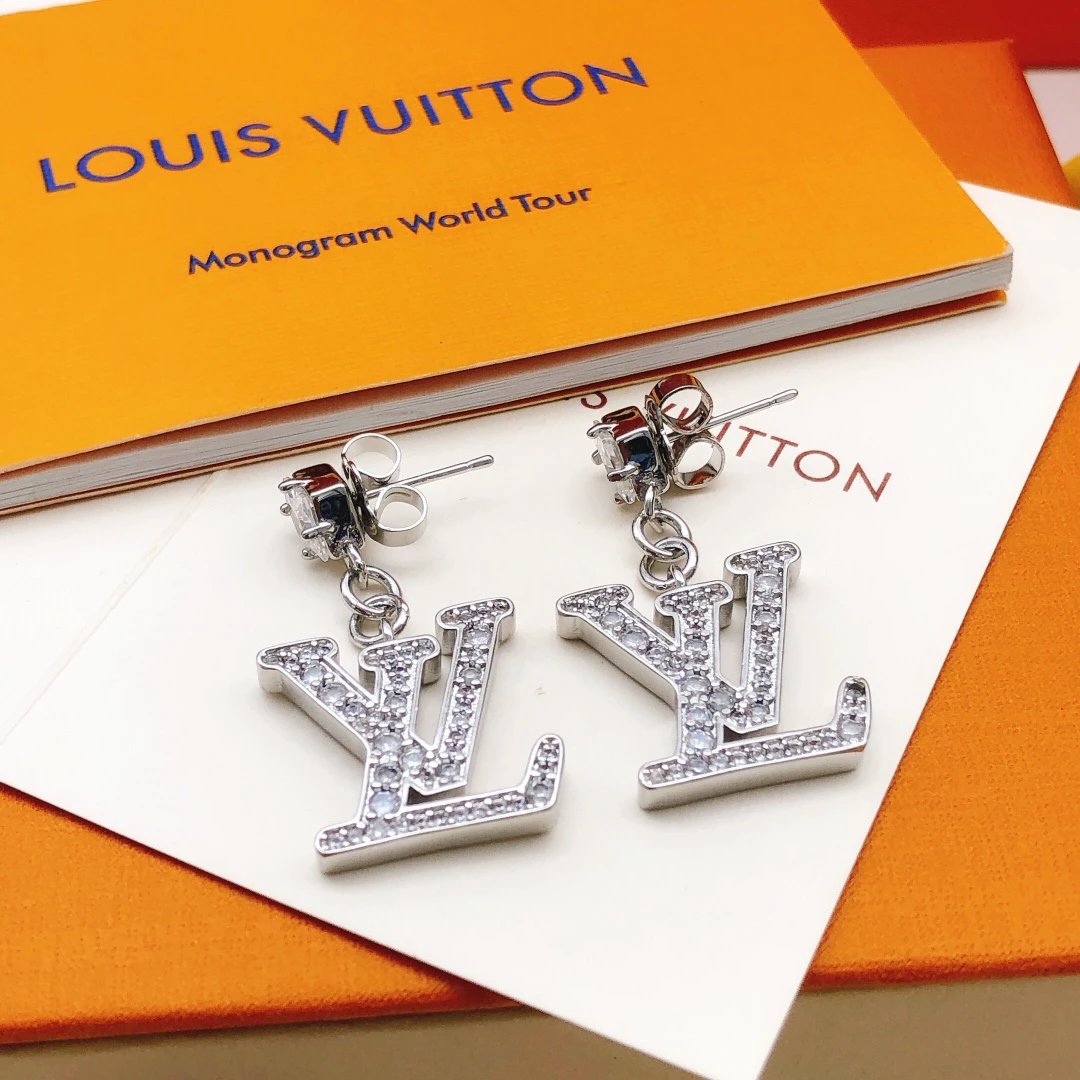 Louis Vuitton Crystal LV Logo Rhinestone Earrings