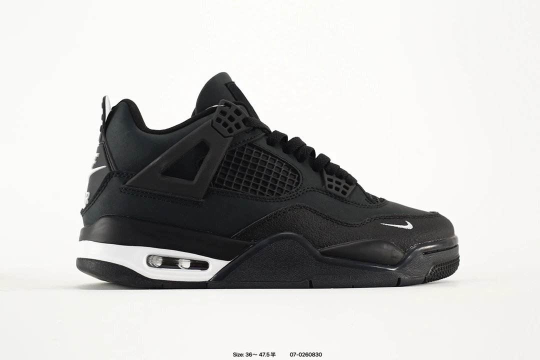 Air Jordan Retro 4 Black Leather Mesh Sneakers
