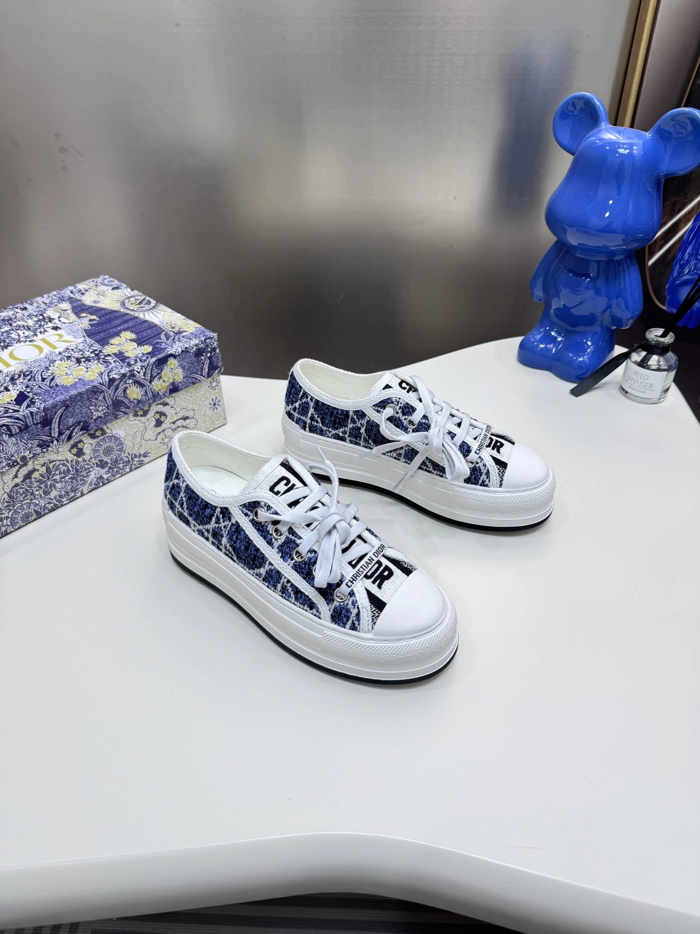 Dior Blue White Canvas Logo Sneakers