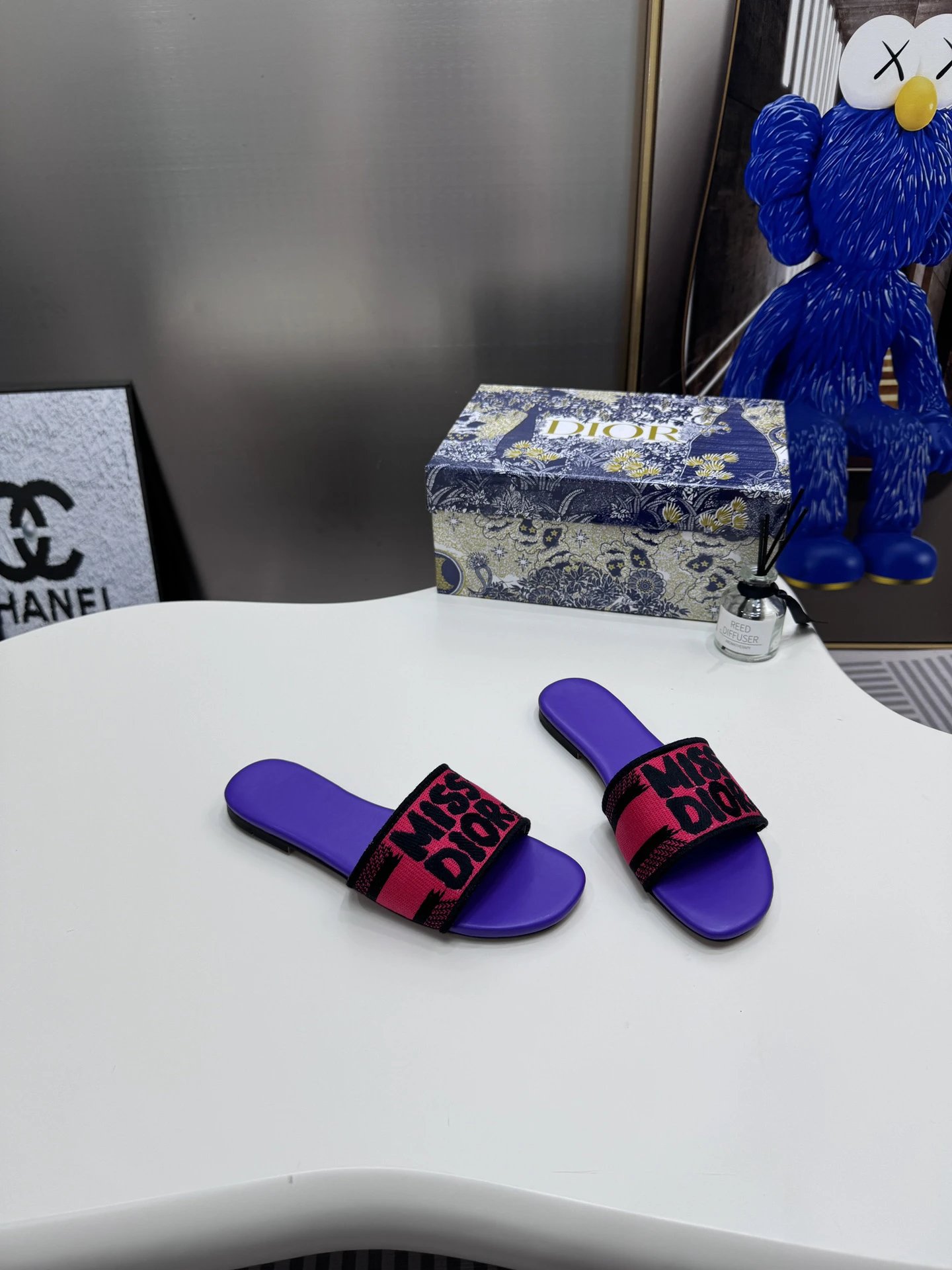 Dior Miss Dior Slides Purple Red Logo Sandals Women