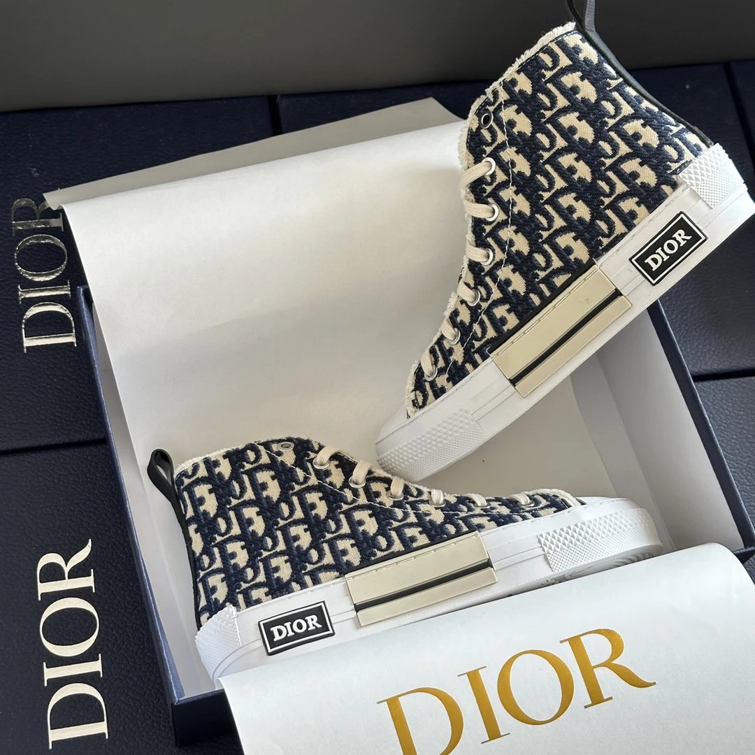 Dior High Top Canvas Sneakers Beige Navy Shoes