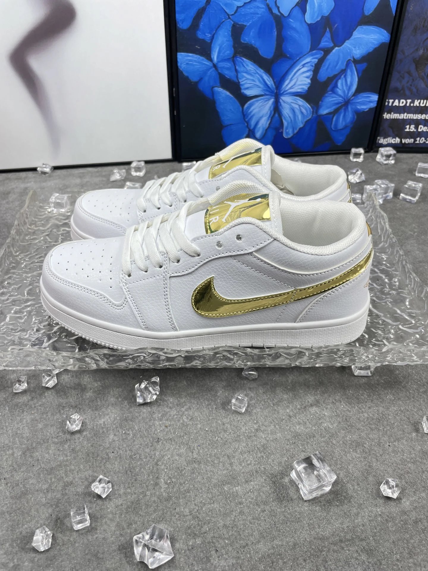 Air Jordan White Gold Leather Fashion Sneakers