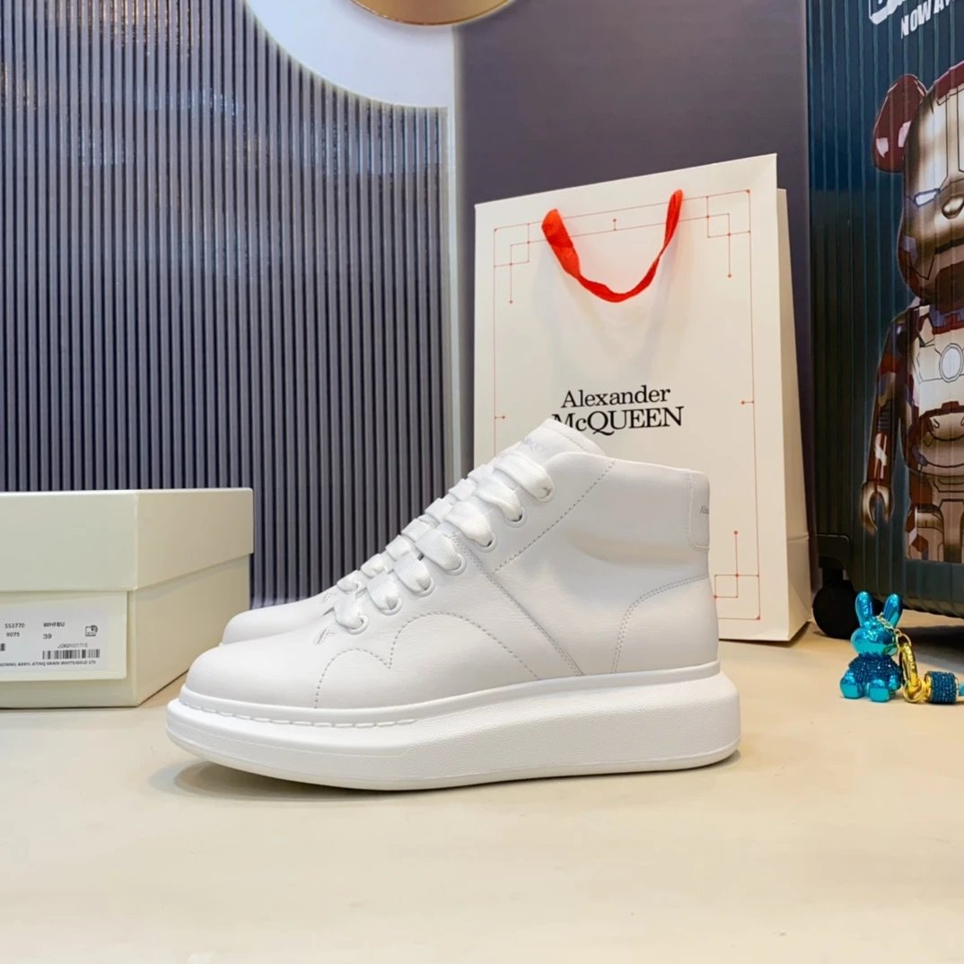 Alexander McQueen White Leather High Top Sneakers