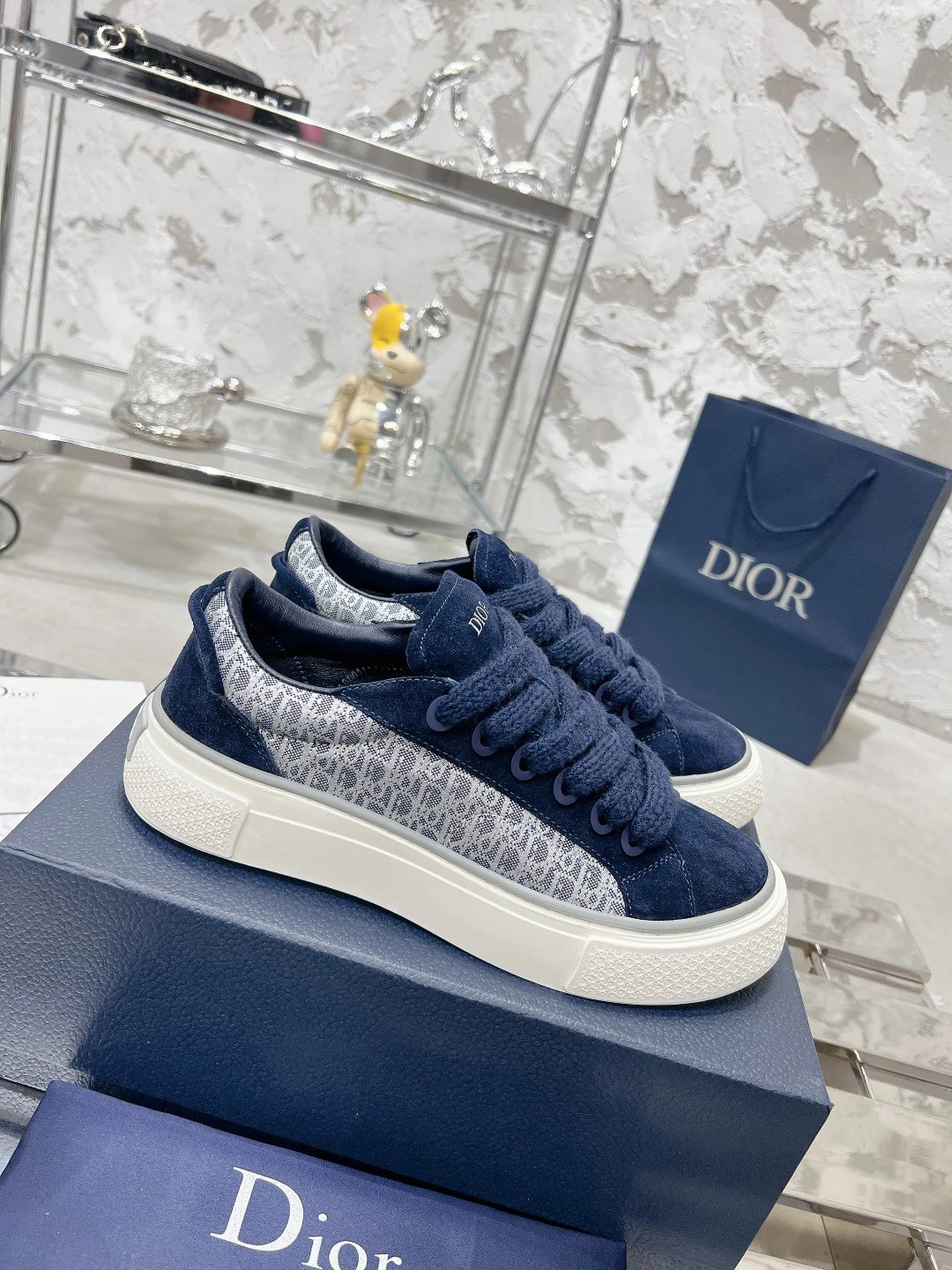Dior Oblique Navy Blue Suede Sneakers Shoes