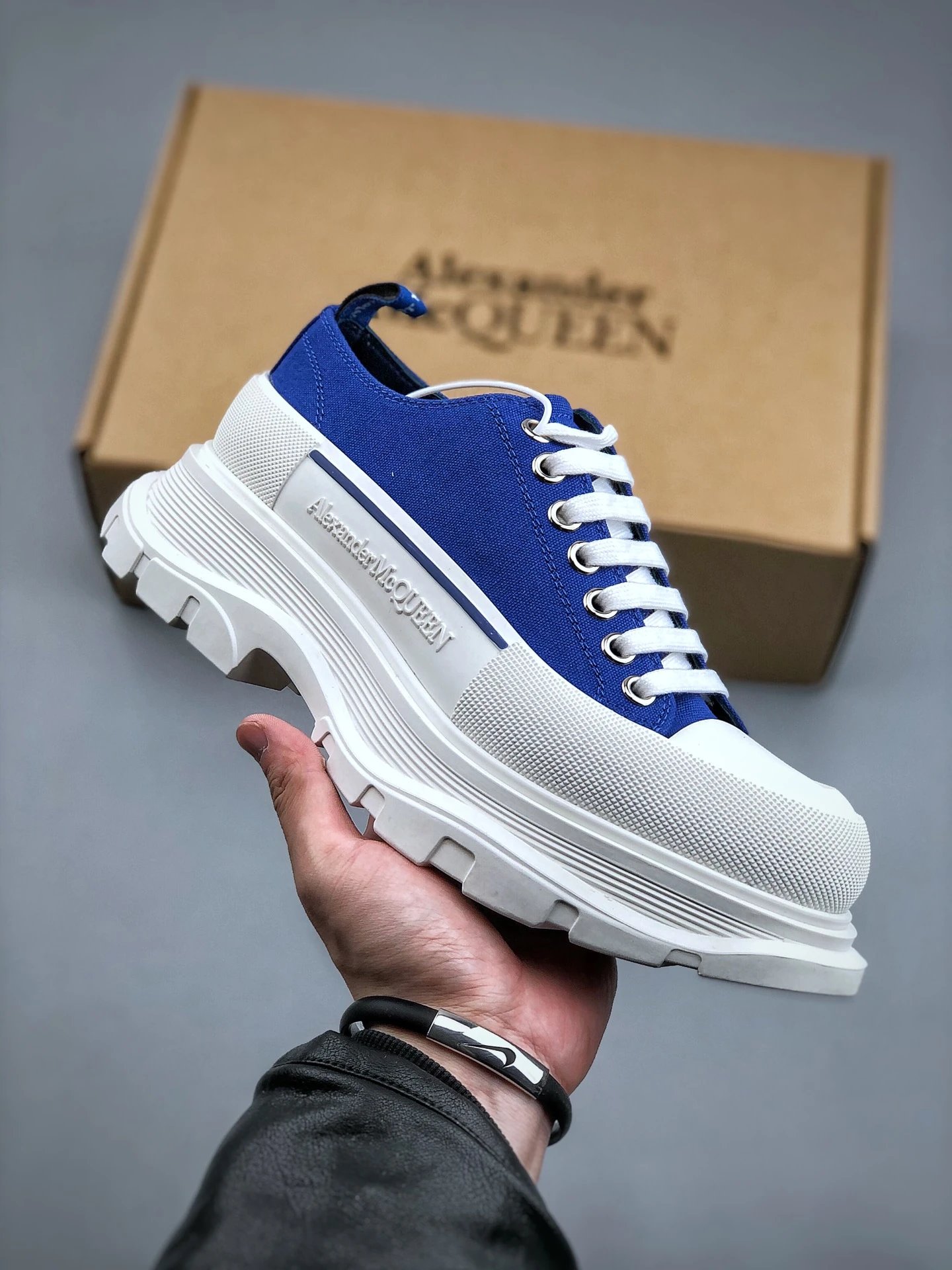 Alexander McQueen Blue White Chunky Platform Sneakers