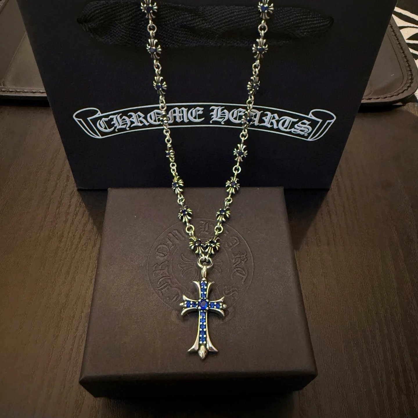 Chrome Hearts Blue Cross Silver Necklace
