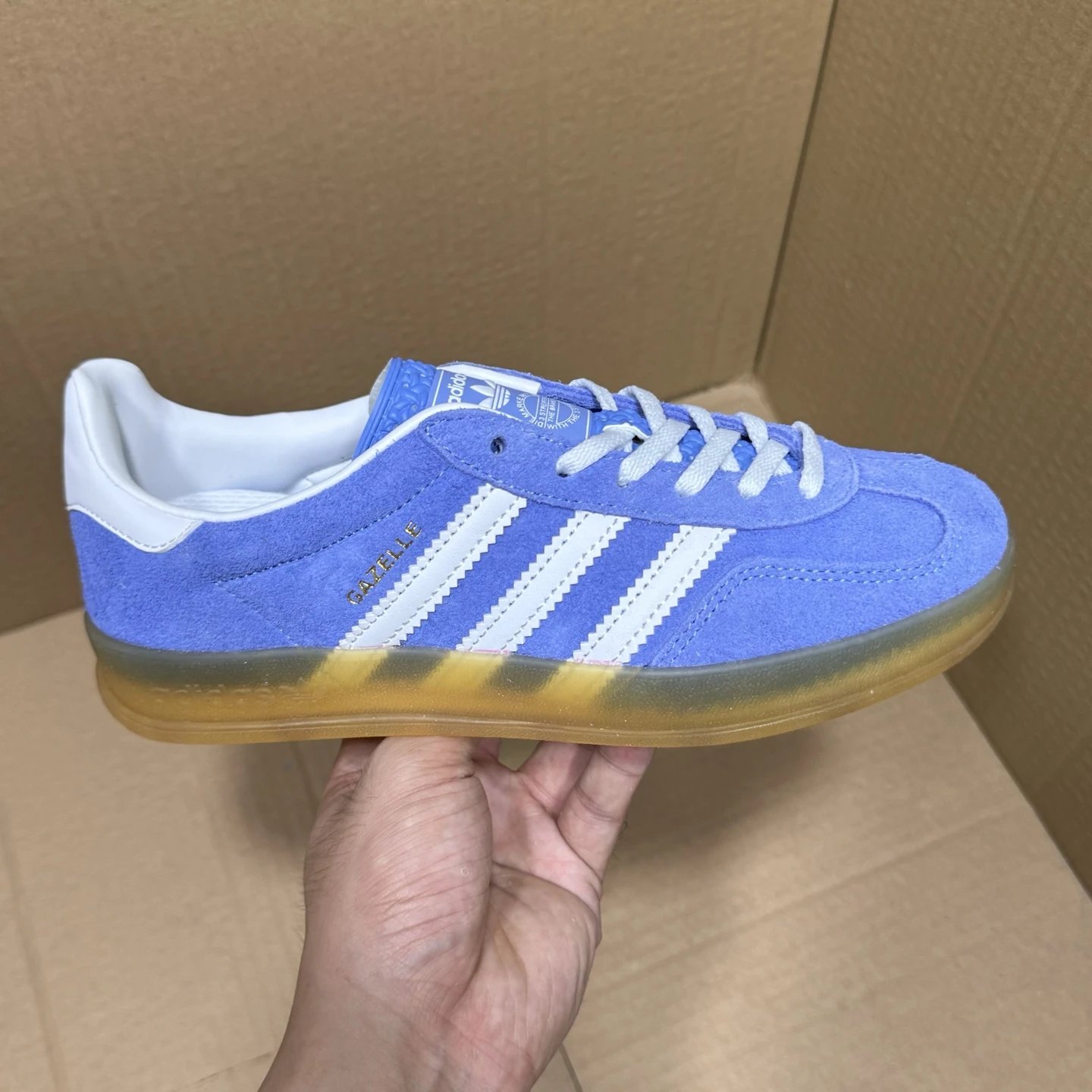 Adidas Gazelle Blue Suede Retro Sneakers Gum Sole Shoes