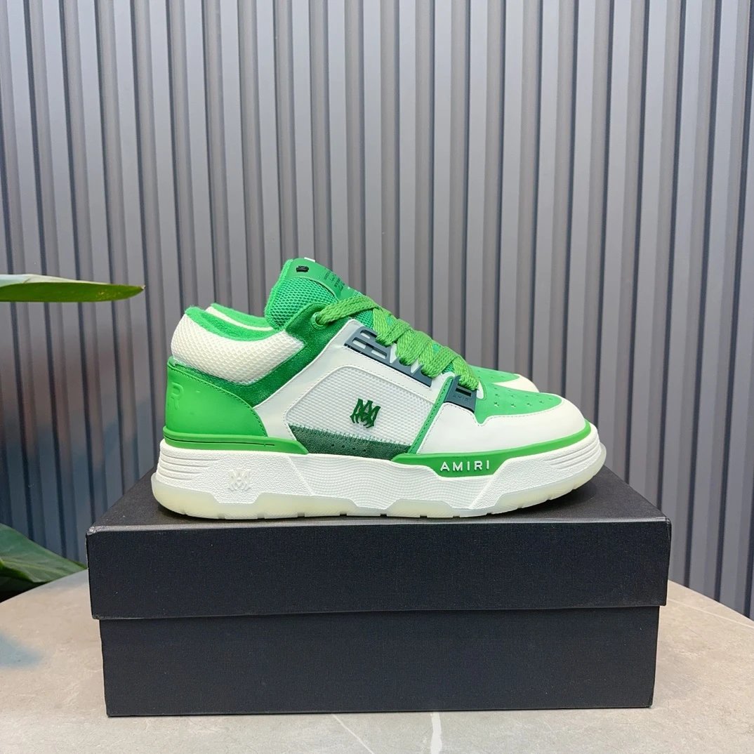 AMIRI Green White Low Top Leather Streetwear Sneakers