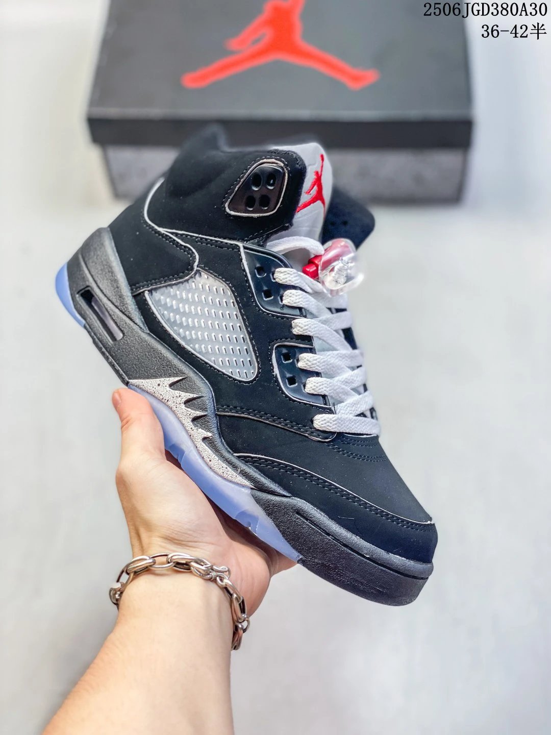 Air Jordan Retro 5 Black Mesh Sports Sneakers Shoes