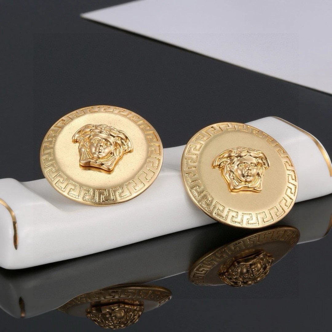 Versace Gold Medusa Greek Key Round Cufflinks