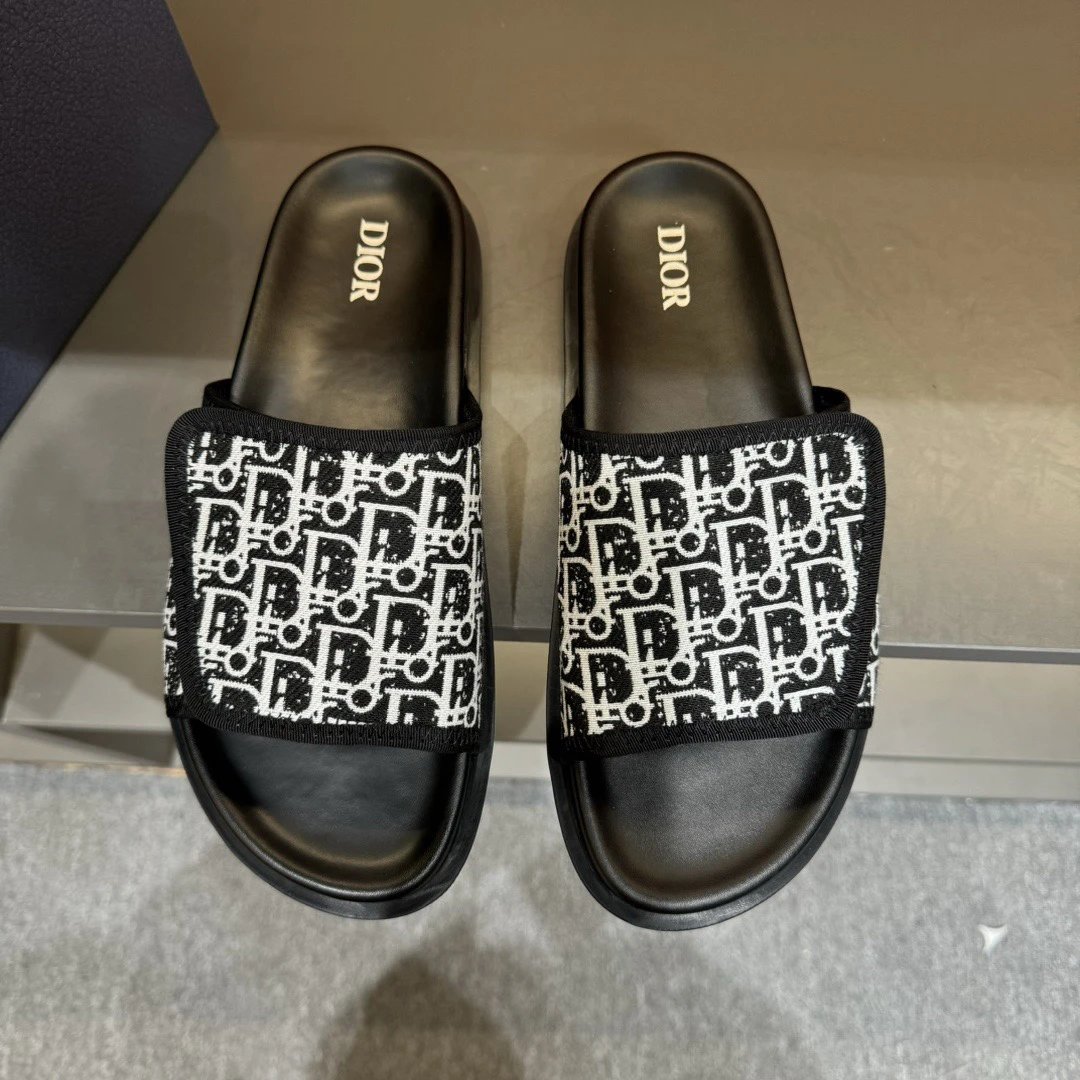 Dior Men Slides Black White Monogram Luxury Sandals