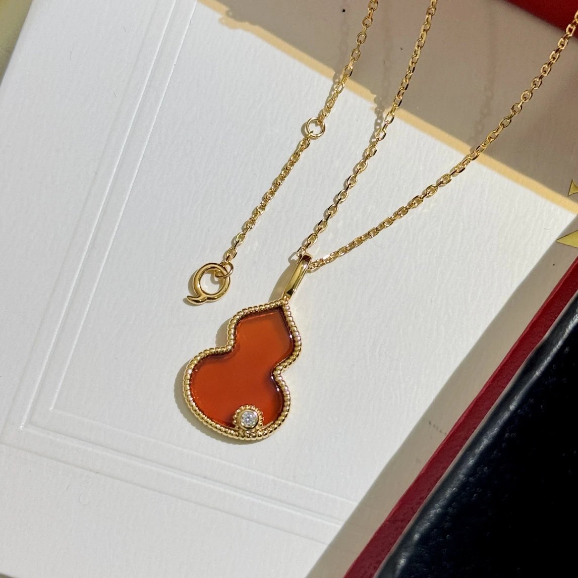 Qeelin Gold Gourd Necklace Red Carnelian Diamond Pendant  
