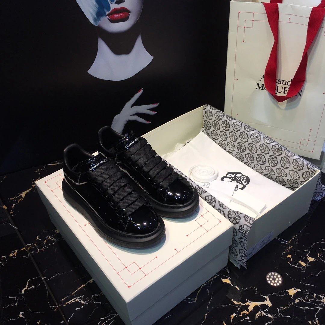 Alexander McQueen Black Patent Leather Platform Sneakers