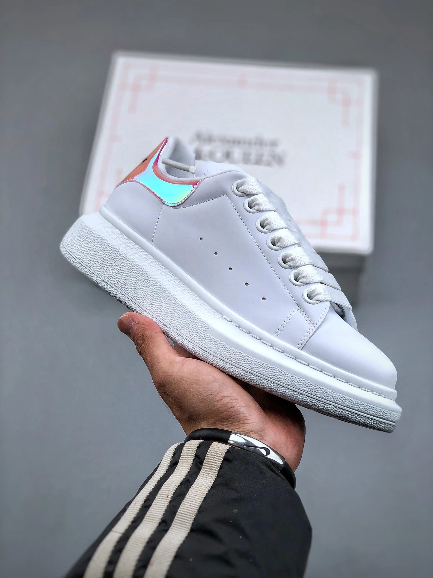 Alexander McQueen White Iridescent Heel Sneakers