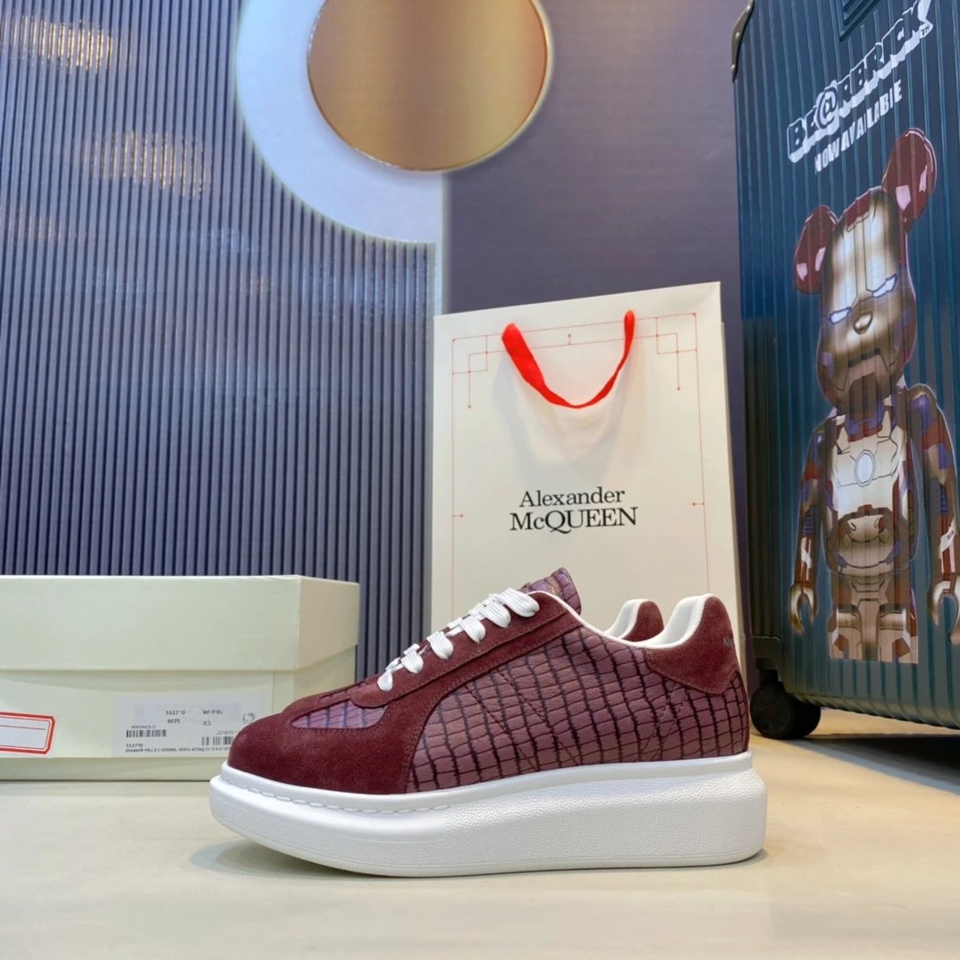 Alexander McQueen Burgundy Croc Embossed Suede Men's Sneakers