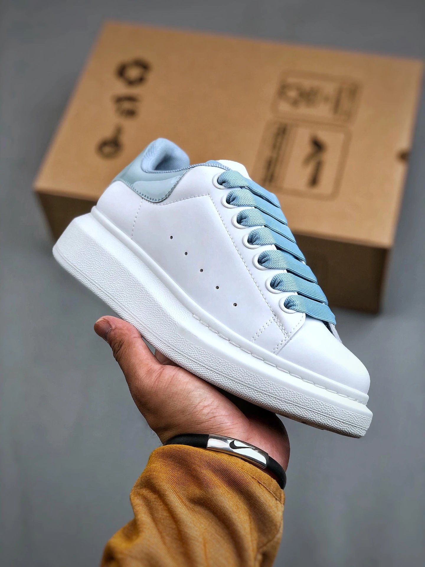 Alexander McQueen White Blue Lace Oversized Sneakers