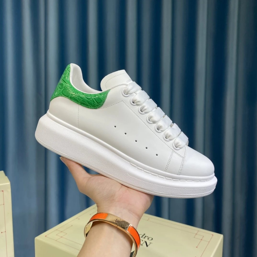 Alexander McQueen White Green Oversized Leather Sneakers