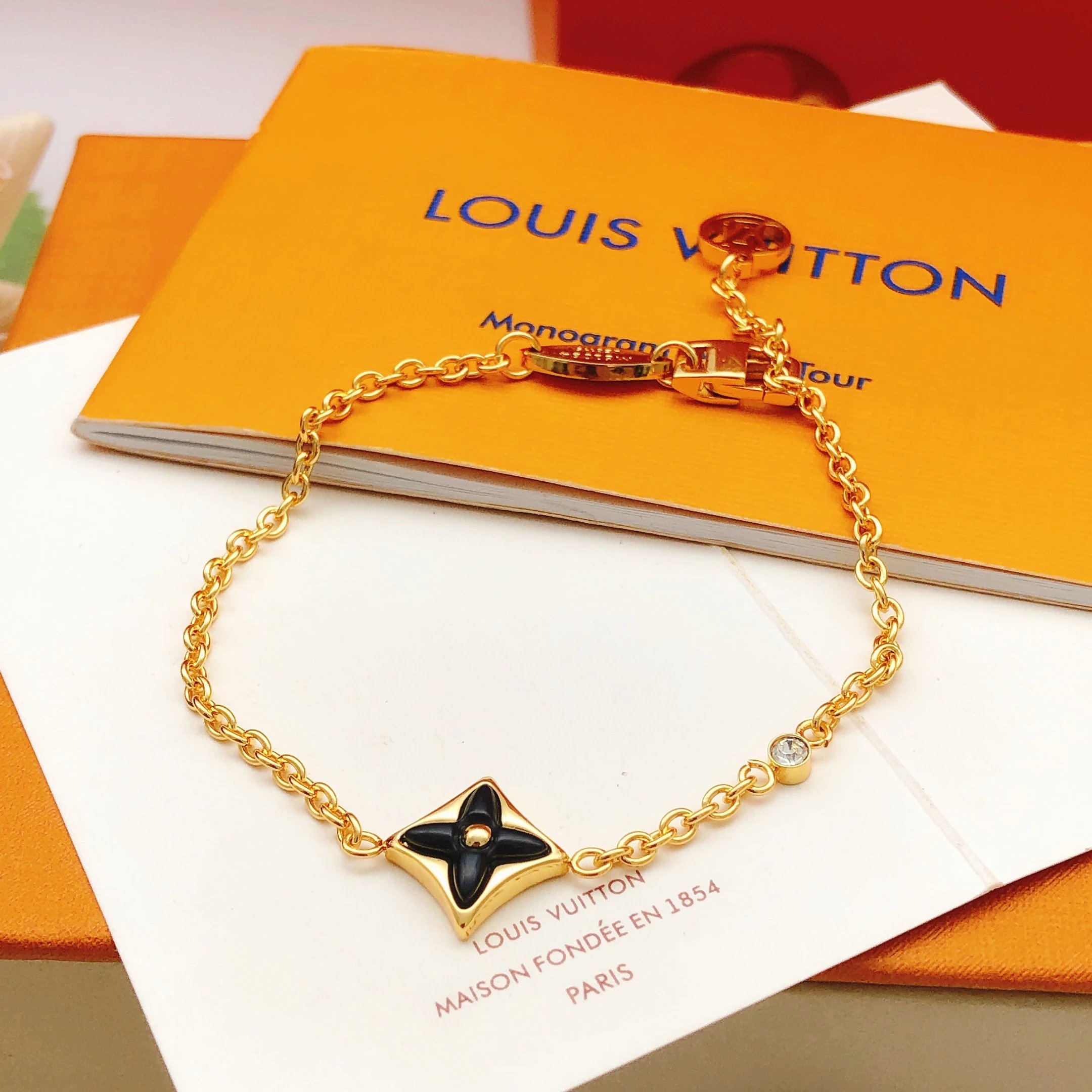 Louis Vuitton Gold Flower Crystal Chain Bracelet