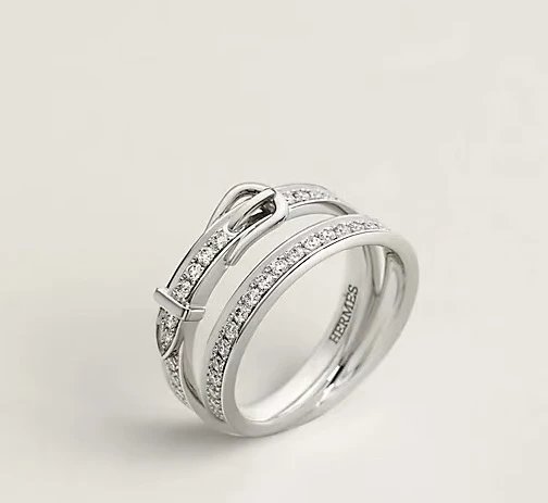 Hermes Silver Diamond Buckle Ring Luxury Jewelry
