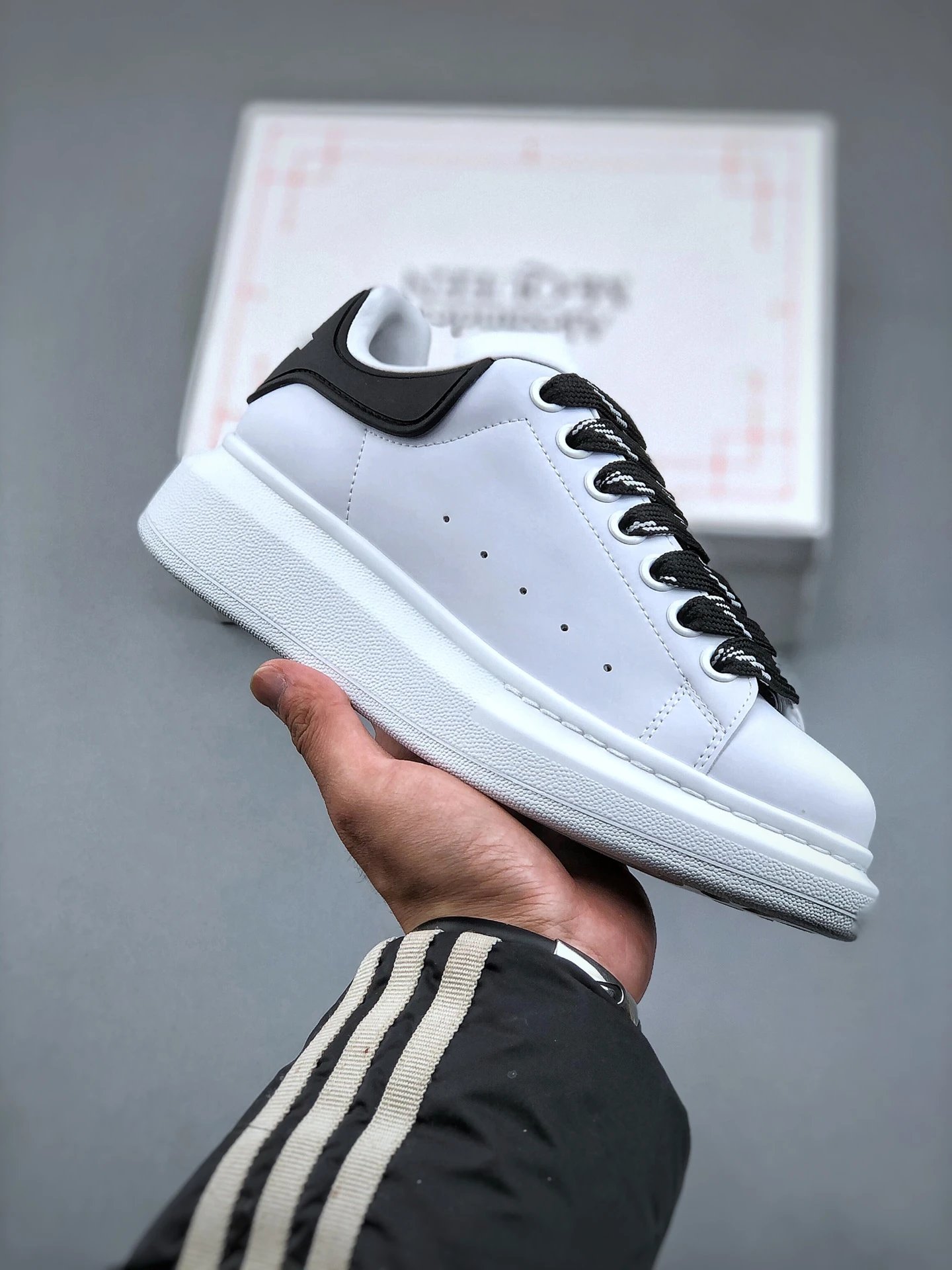 Alexander McQueen Oversized White Black Leather Sneakers