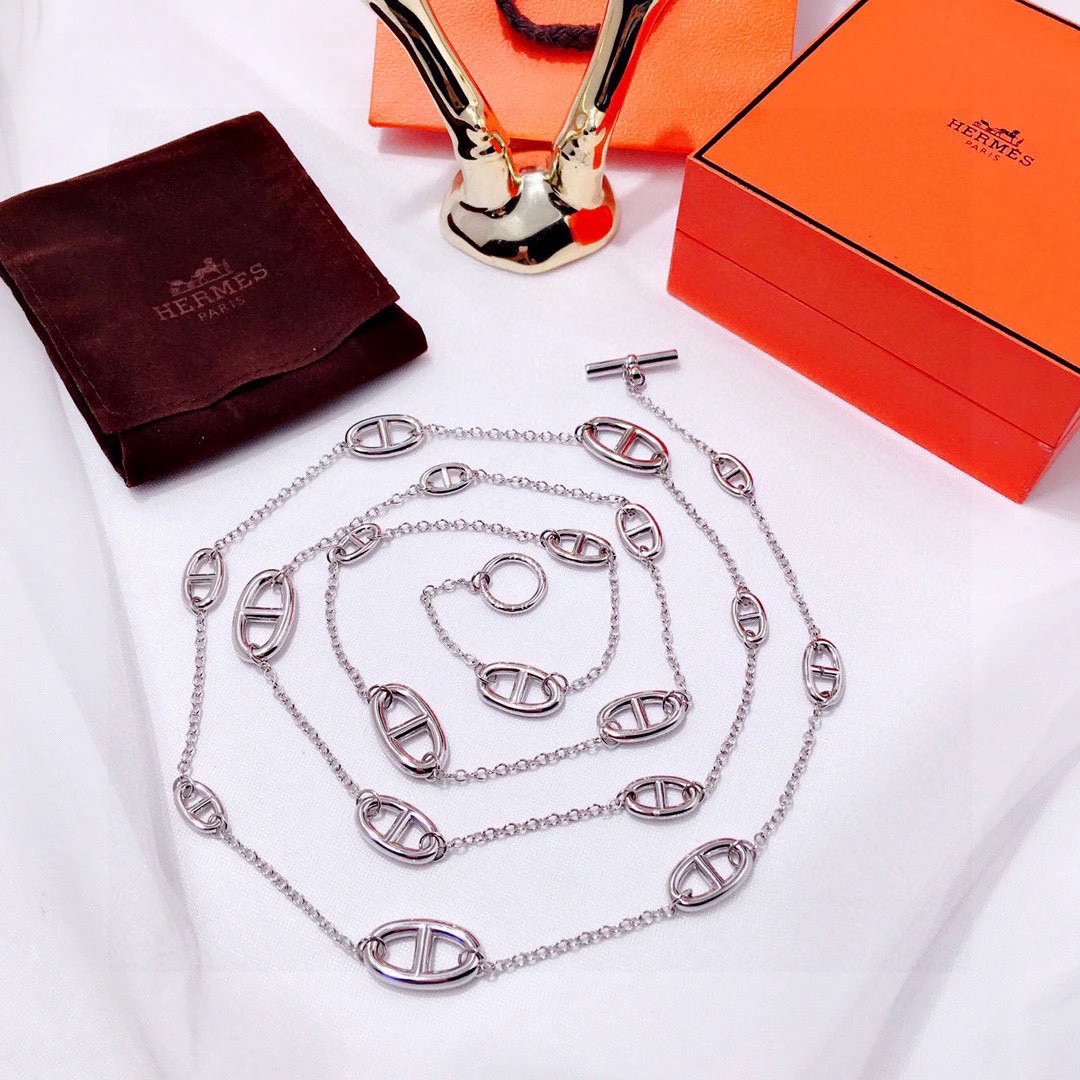 Hermes Silver Anchor Link Chain Necklace for Women
