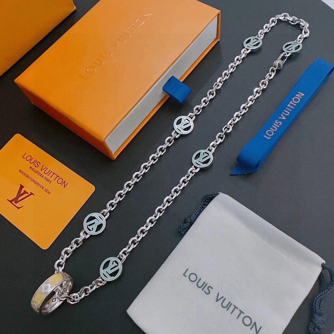 Louis Vuitton Silver Chain Necklace Unisex Fashion Jewelry