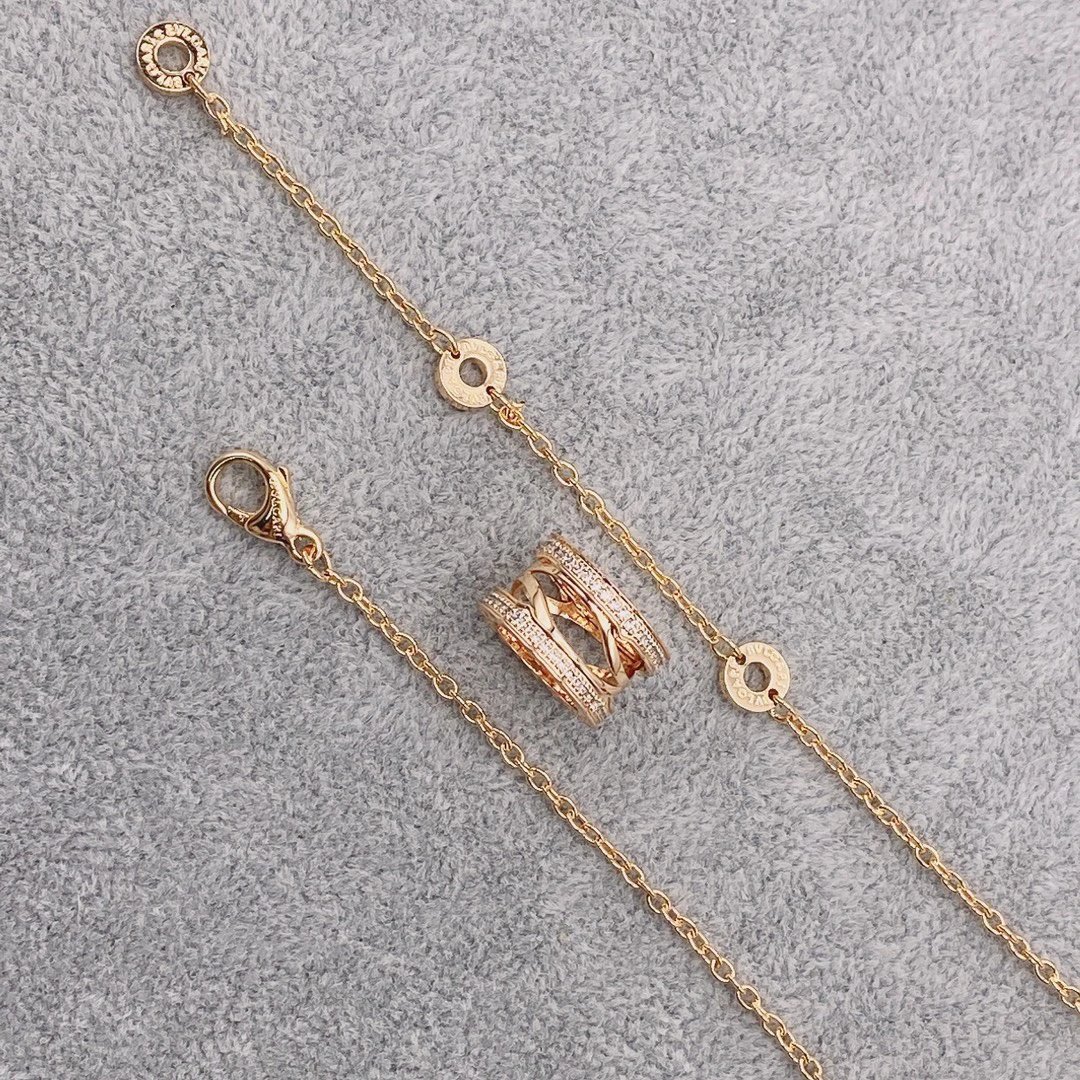 Bvlgari Gold Chain Bracelet Ring Set for Women