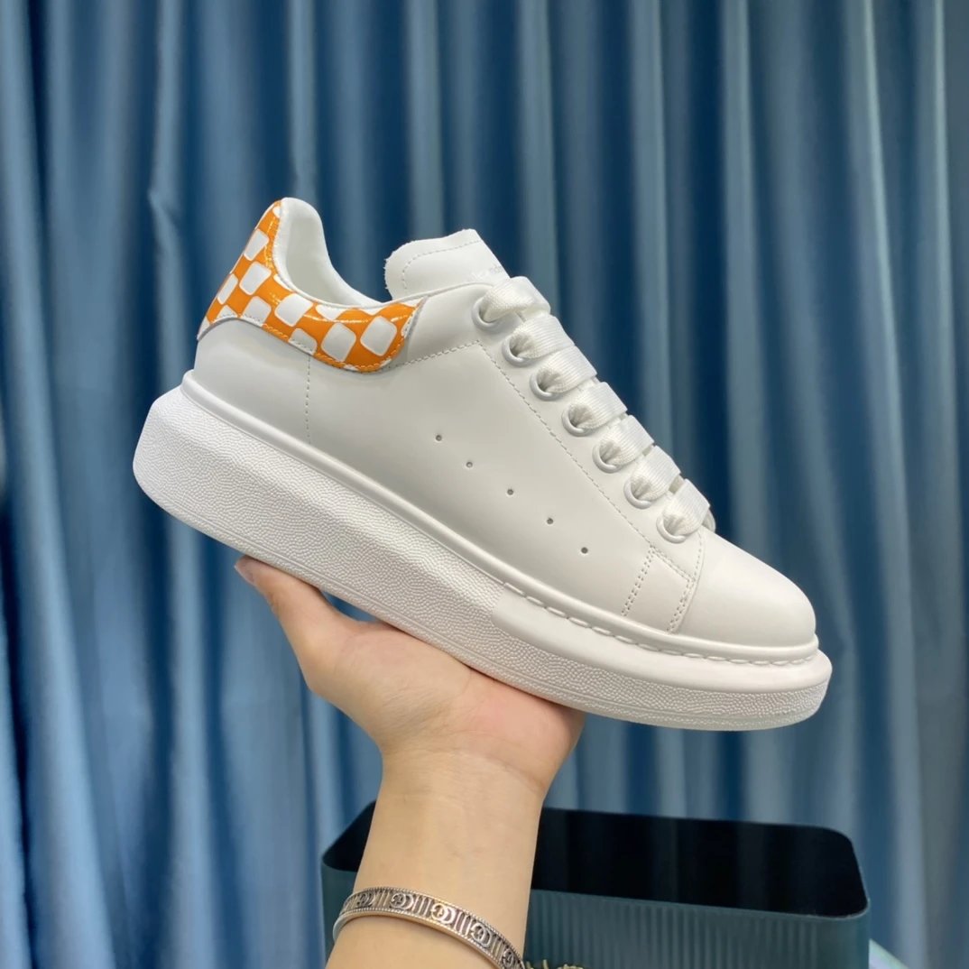 Alexander McQueen White Orange Check Leather Platform Sneakers