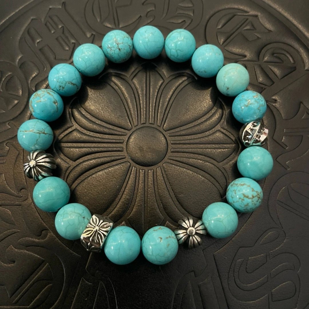 Chrome Hearts Turquoise Silver Cross Beaded Bracelet