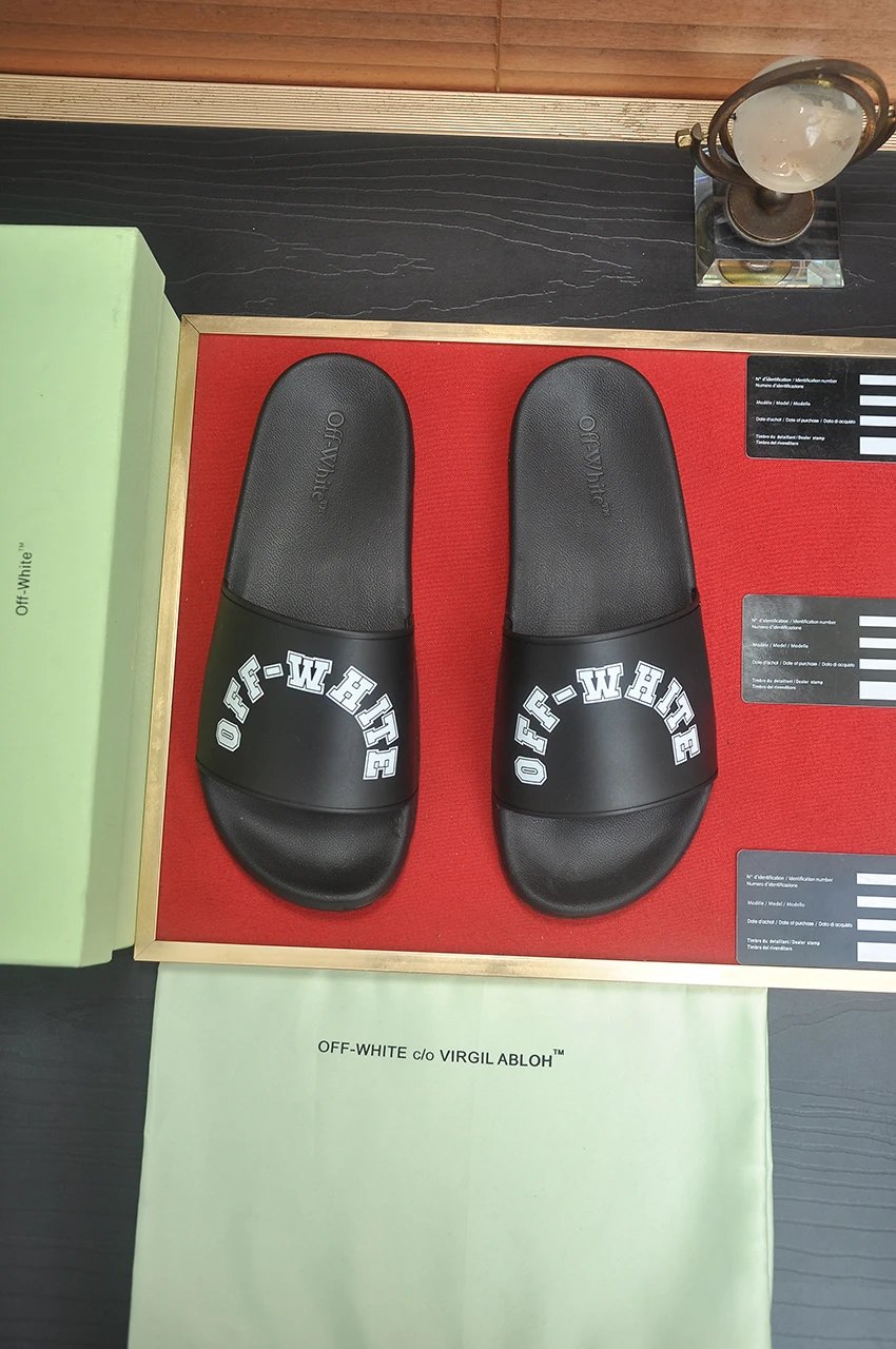 Off-White Men Black Slides Summer Beach Sandals