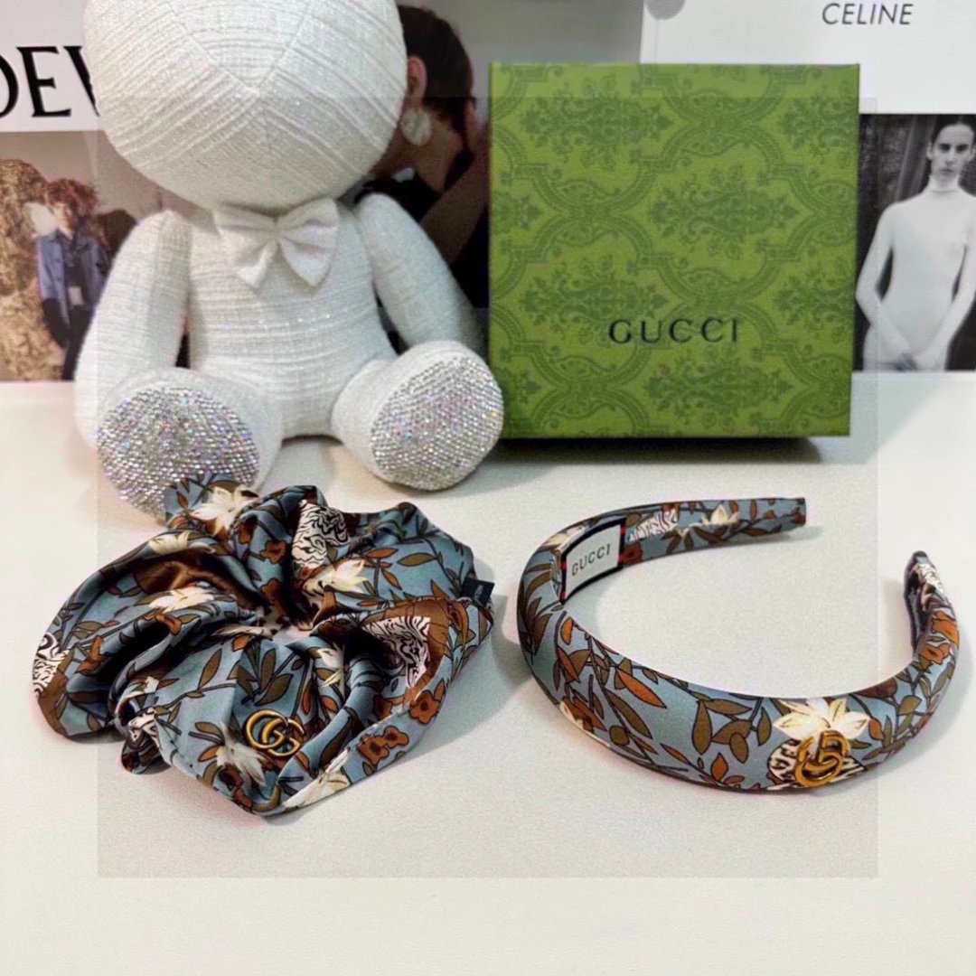 Gucci Floral Silk Scrunchie Headband Set for Women