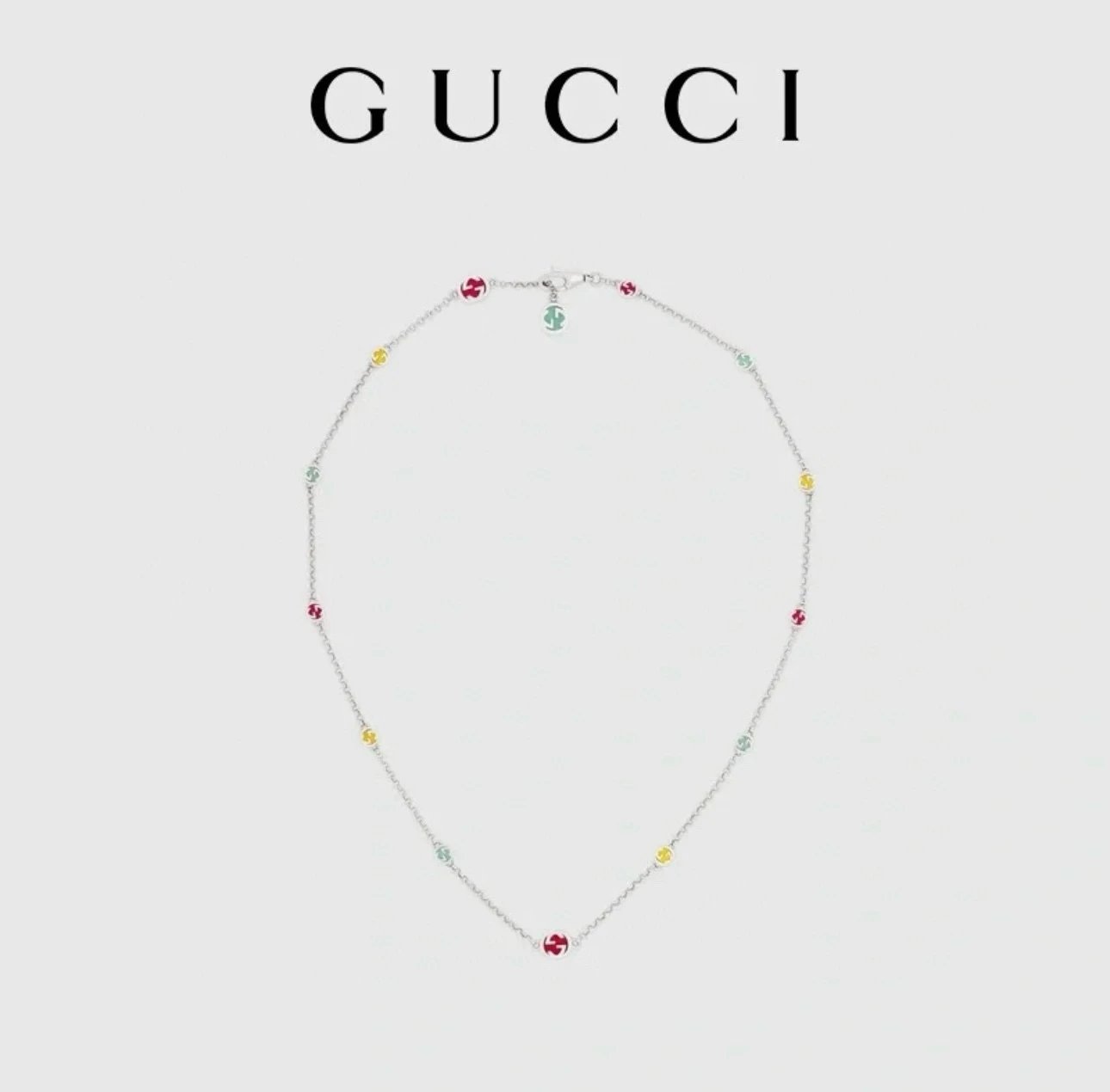 Gucci Silver Gemstone Chain Necklace Women